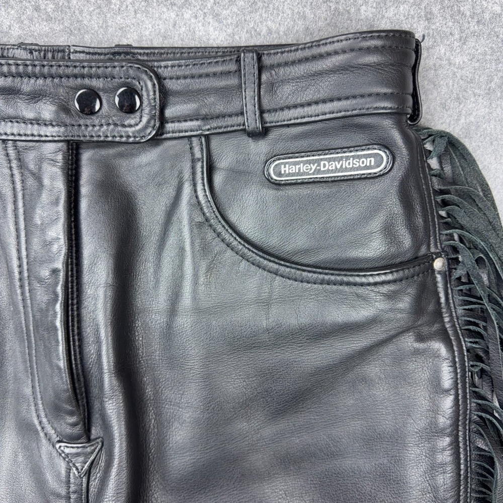 VTG Harley Davidson Leather Pants Womens 16 Black Motorcycle Biker‎ Fringe 80s - Picture 3 of 14
